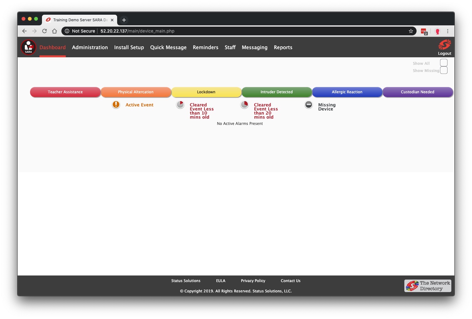 Example of the SARA Dashboard